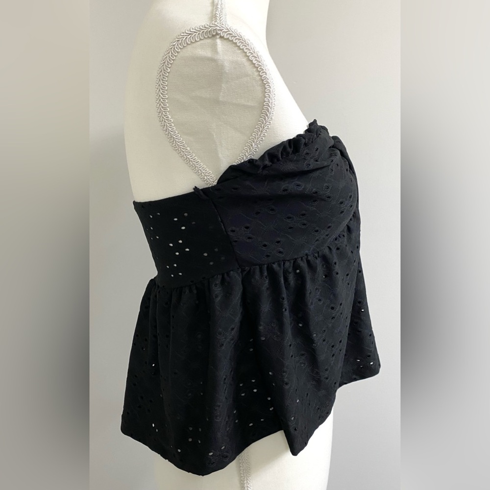 SHEIN Womens M Solid Black Eyelet Lace Strapless Crop Top Boho Y2K Minimalist - Picture 8 of 14